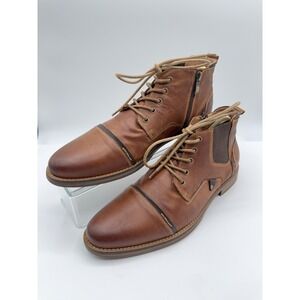 Steve Madden Men's Proxy‎ Brown Leather Boots, Size 10.5 US Zipper Lace-Up